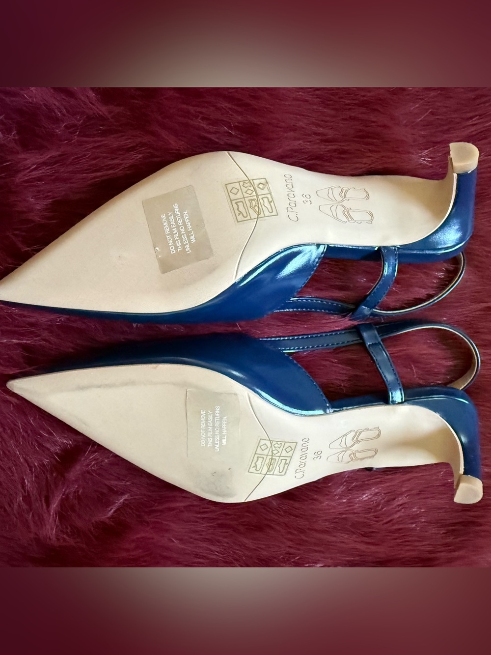 C. Paravano Navy Pointed Toe Slingback Pumps Kitten Heels Size 36 NWOB. - Picture 6 of 10